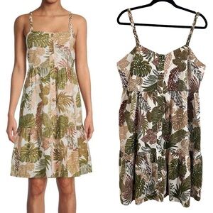 Beachlunchlounge Linen Blend Jadin Tropical Jungle Button Front Sundress Size XL